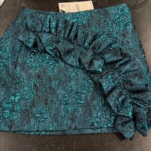 Zara Teal Ruffle with teal metallic mini Skirt